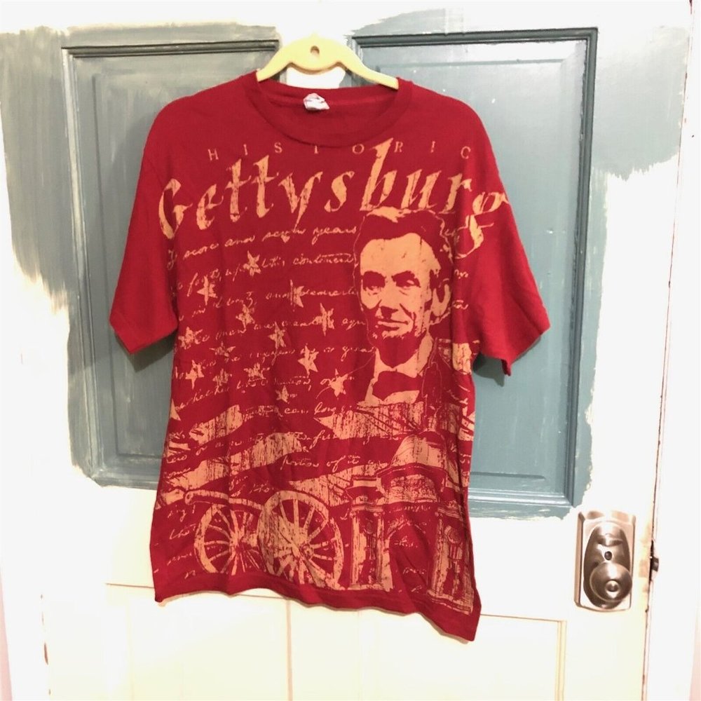 Gettysburg Address Lincoln T Shirt Mens size large red Delta Pro Weight